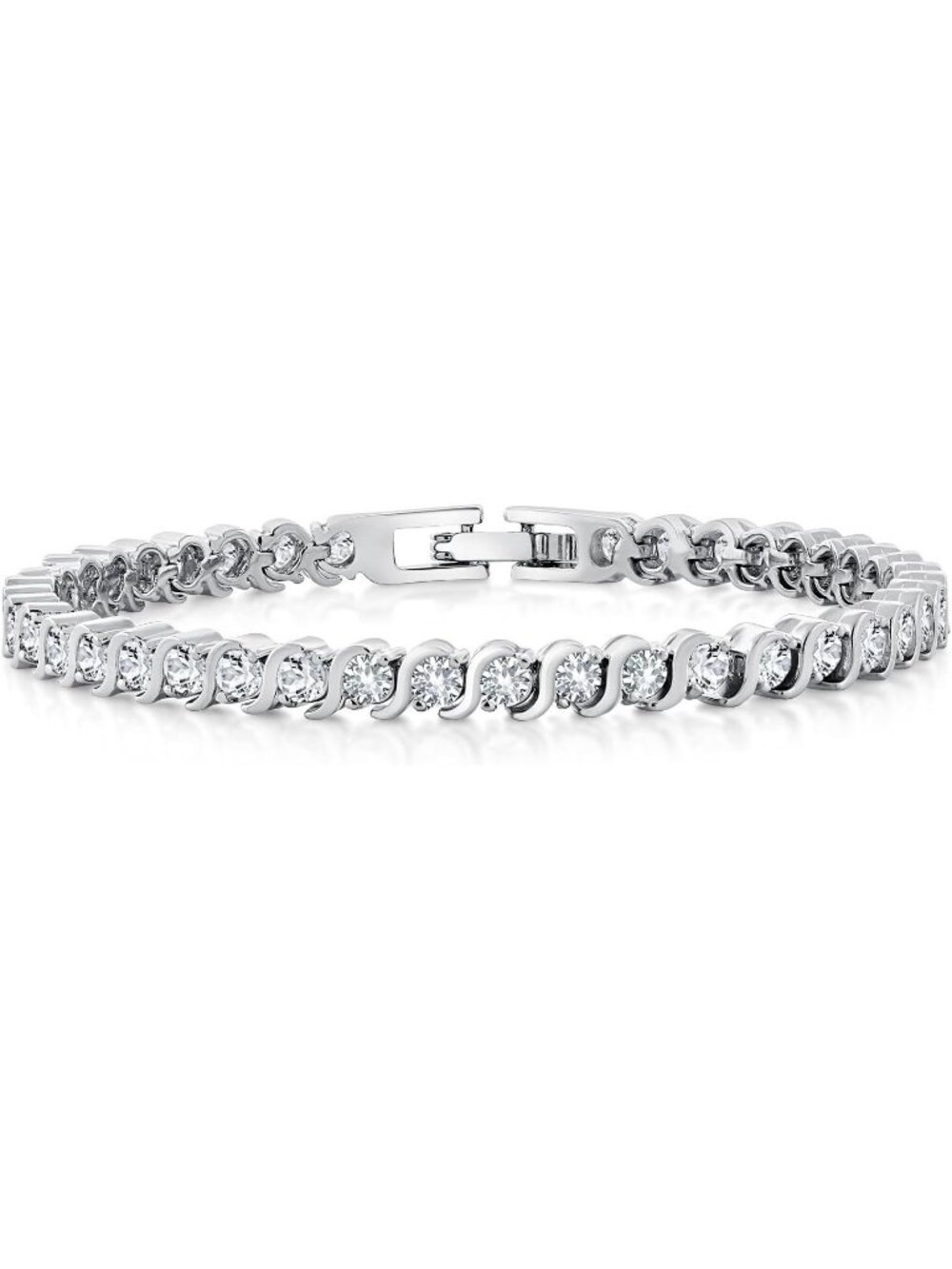 Women's White 3mm 4.5 Cttw 7 Inch Gold Plated Sapphire Hypoallergenic Bracelet